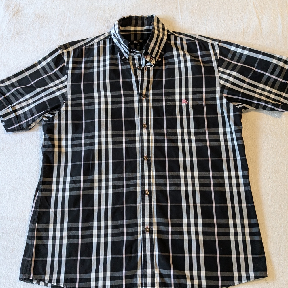 Burberry Black Label 3 Mens Classic Black and White Plaid Button Down Shirt